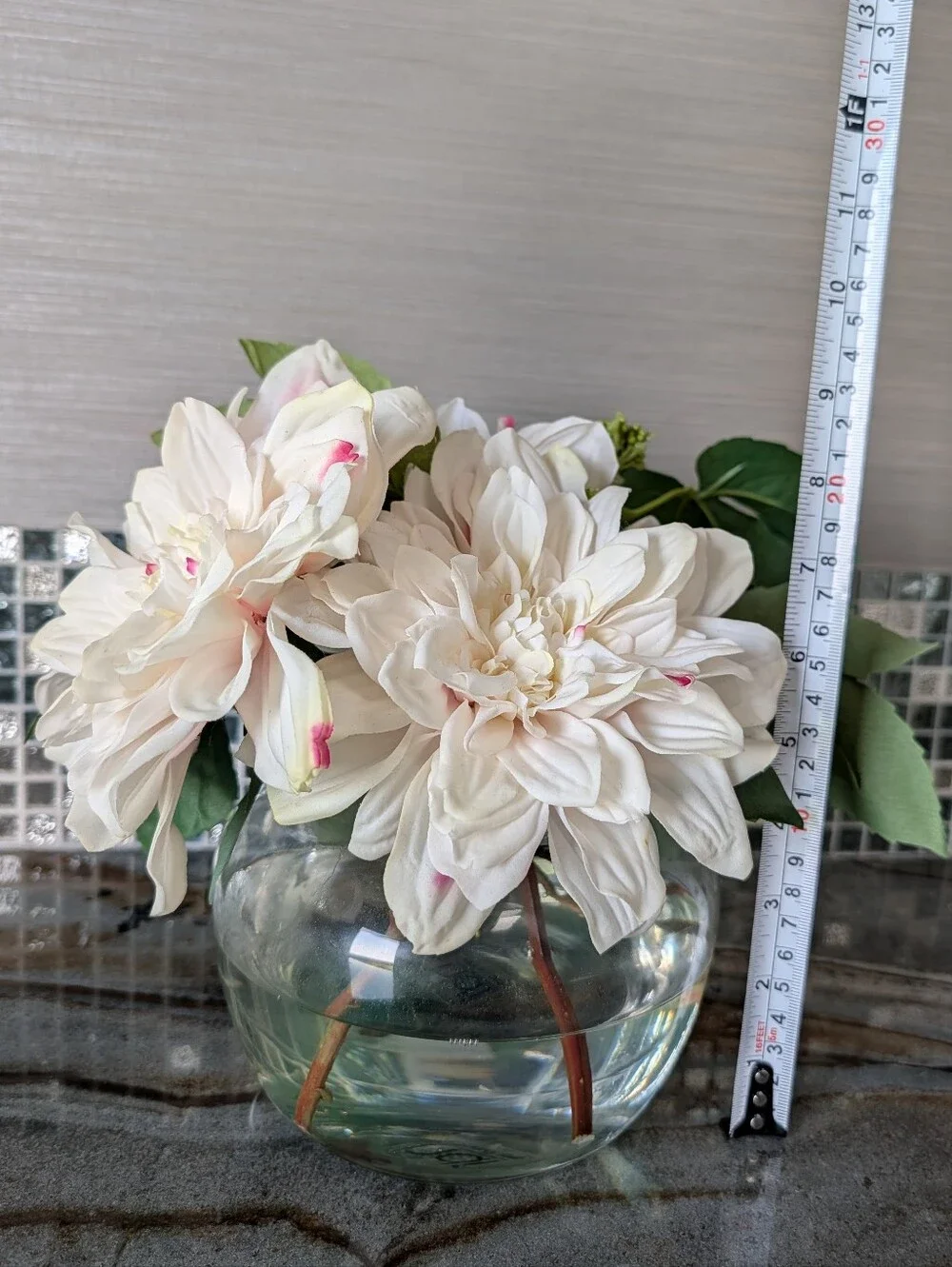 NDI real touch dahlia drop in bouquet glass vase